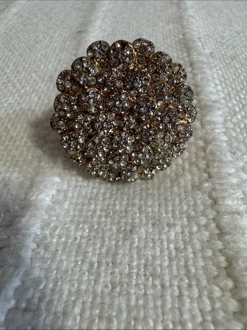 Sparkling Crystal Floral Statement Ring - Gold Tone